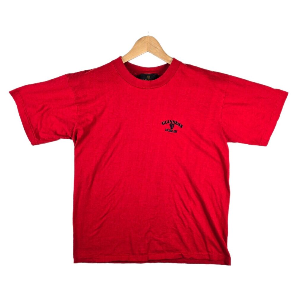 Vintage Guinness Dublin Embroidered Red Shirt Size XL Single Stitch (Modern Lrg)